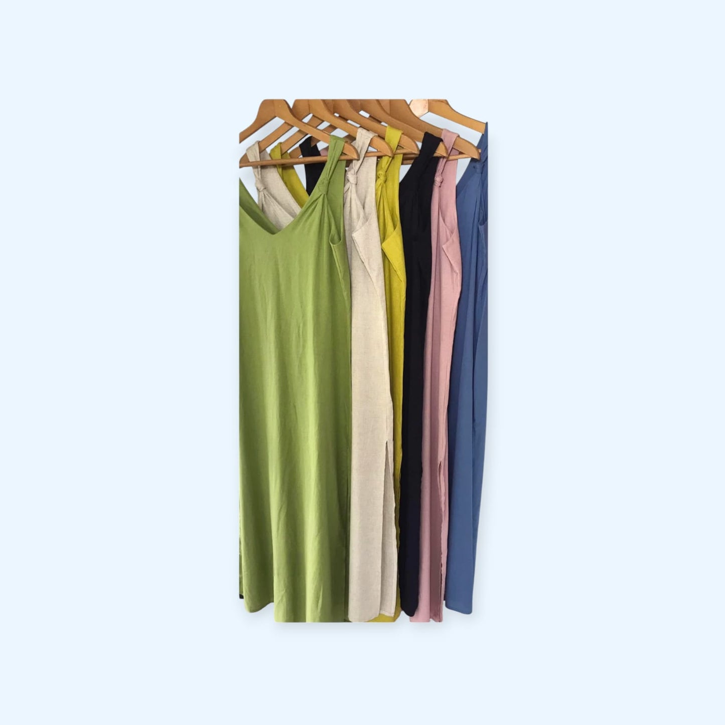 vestido lino viscosa escote V tirante nudo largo